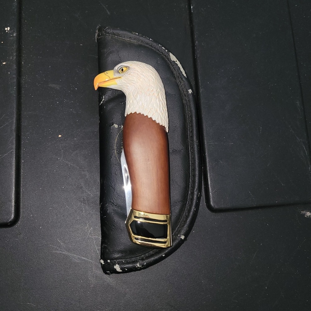Vintage Franklin Mint Pocket Knife w/ Case Collector Bald Eagle Great